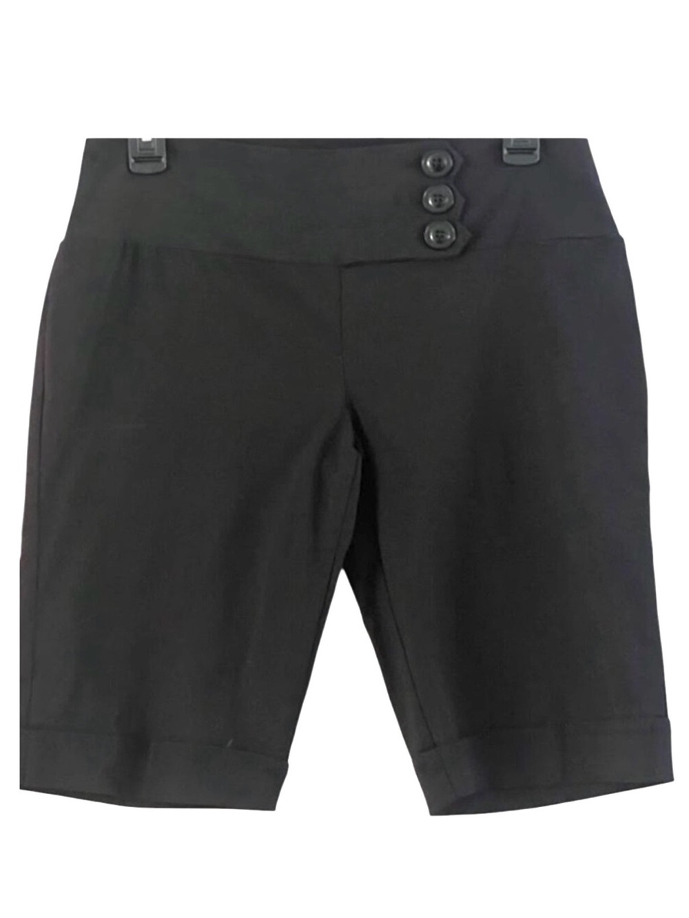 Valia Canada Black Bermuda Shorts Asymmetric 3 Button Stretch S
